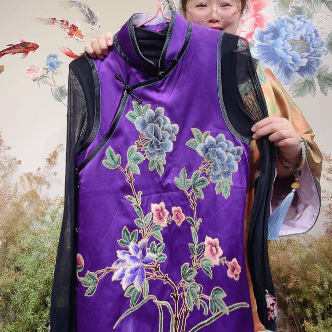 非遗传承蚕丝老绣片马甲坎肩外套