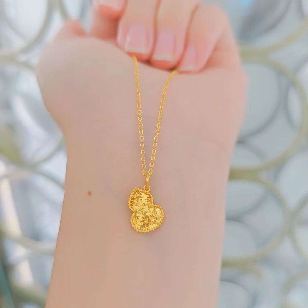 足金999碎冰冰葫芦黄金套链时尚百搭黄金首饰项链