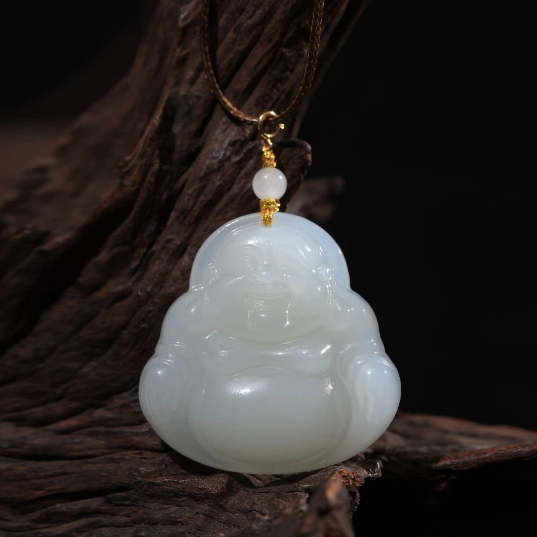 喜越珠宝 18k金配件 羊脂级白玉大佛公45*45*11.3(天然和田玉)