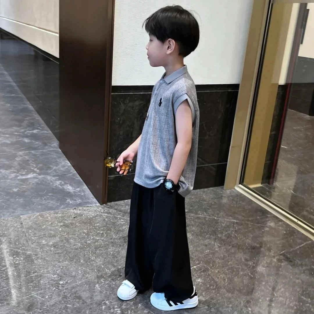 【品牌】男童中大童夏季韩版薄款休闲套装2025新款立领polo洋气套装