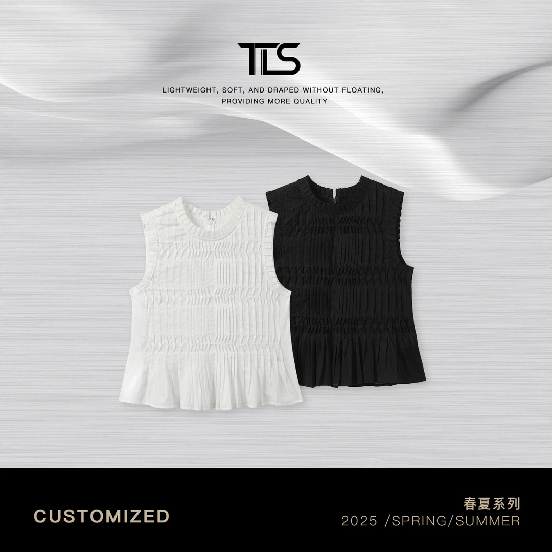 TT【风琴背心】亚麻+棉纯色压褶透气舒适百搭无袖背心2297