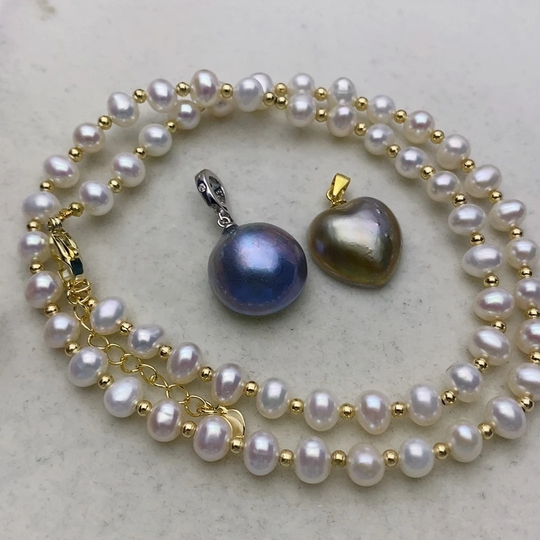 【闪购商品】银S925镶嵌拼合珍珠（马贝珠）颈饰