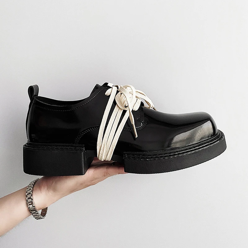 3202男士低帮黑色休闲皮鞋百搭复古英伦风日系方头系带学院风