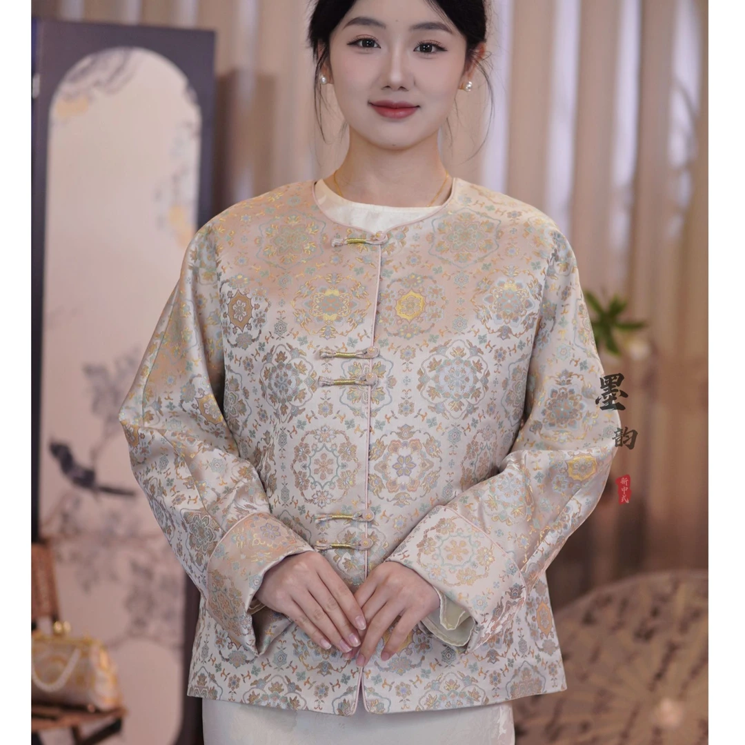 （风铃）冰淇淋宝相花老宋锦桑蚕丝新中式外套手工扣正襟百搭款