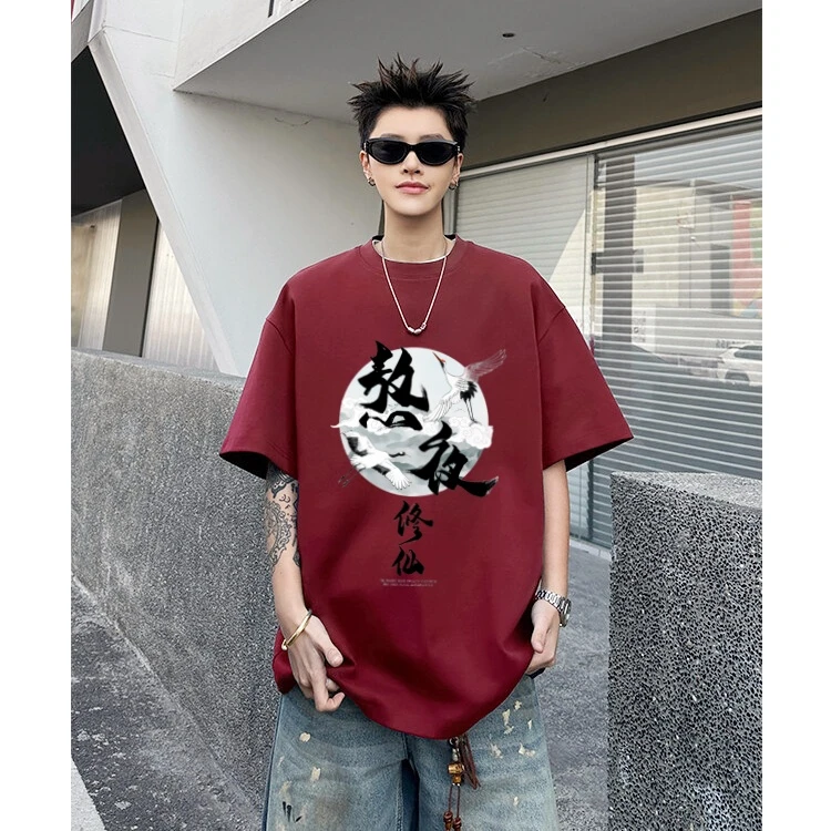 夏季新款国潮印花时尚T恤潮流男女短袖纯棉潮牌圆领半袖百搭宽松