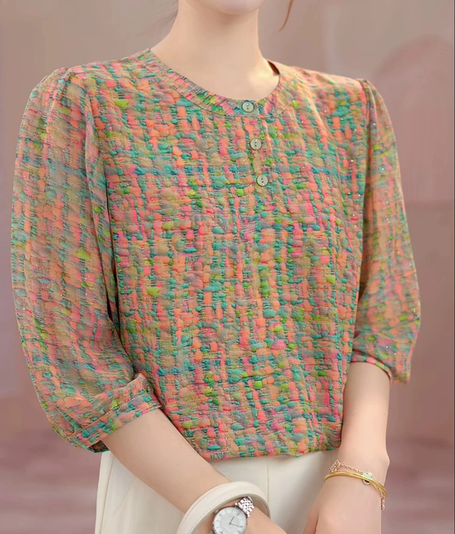 772-高品质]气质优雅时尚碎花衬衫