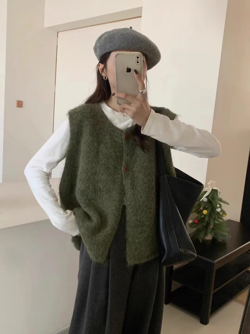 韩系简约百搭软糯慵懒风毛衣马甲女2025秋冬新款宽松叠穿针织背心