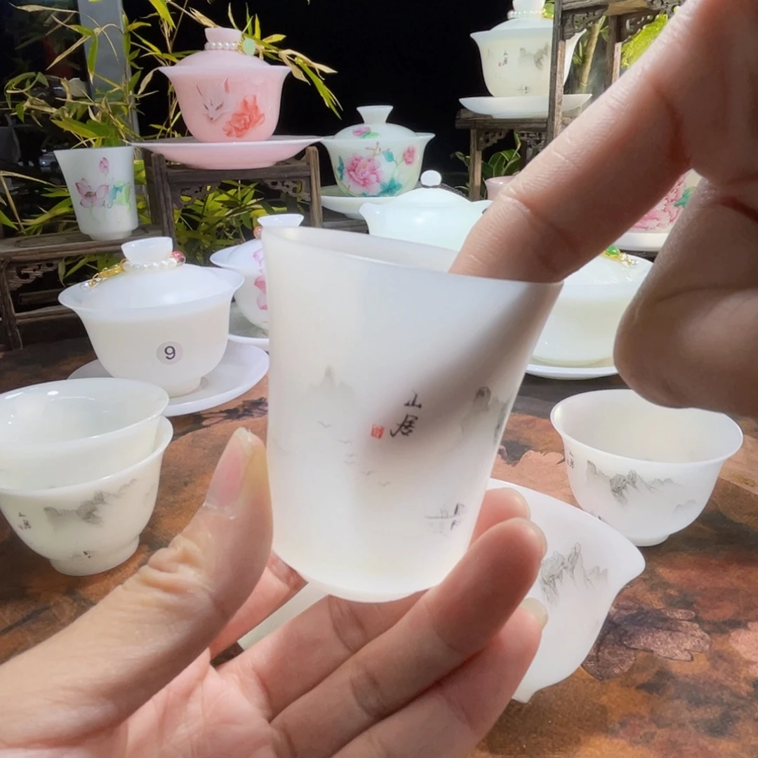 冰晶璞玉素烧水墨山居薄胎闻香杯70ml