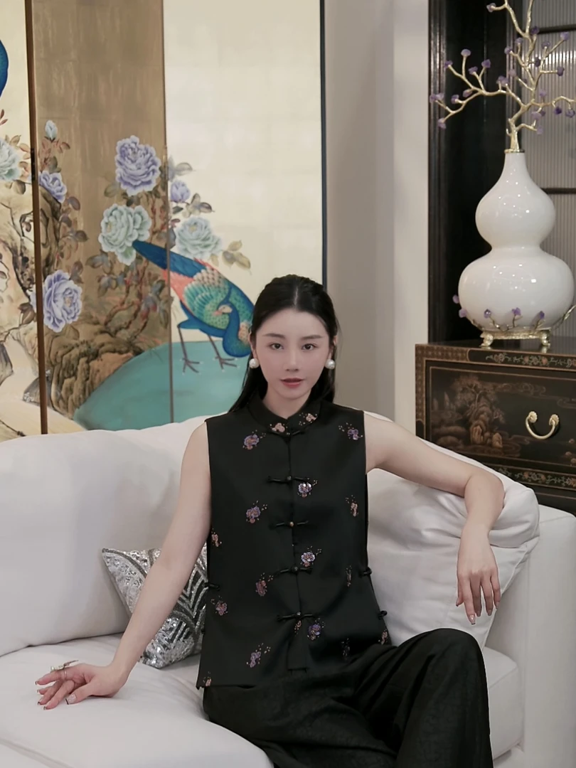 Betty Bairn【传承/梅花弄】素绉缎香云纱桑蚕丝马甲25B-BW287