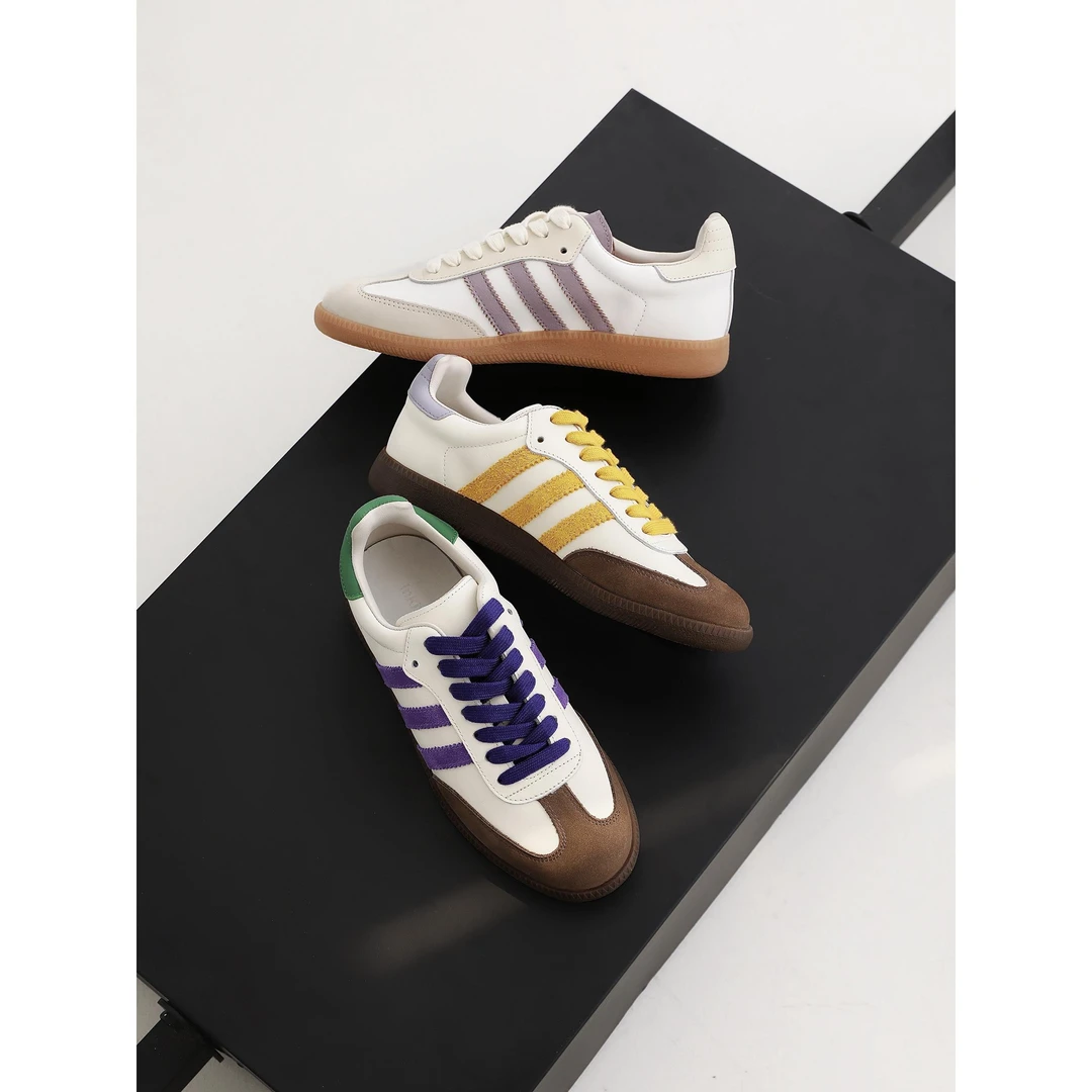 TOUCH MISS舒适复古真皮德训鞋女小众拼色平底运动休闲板鞋春新款