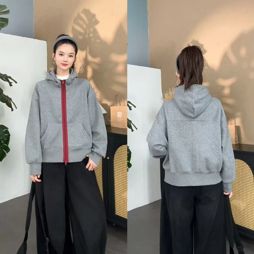 【SI MO】2896冬季休闲通勤百搭加厚绒连帽卫衣外套