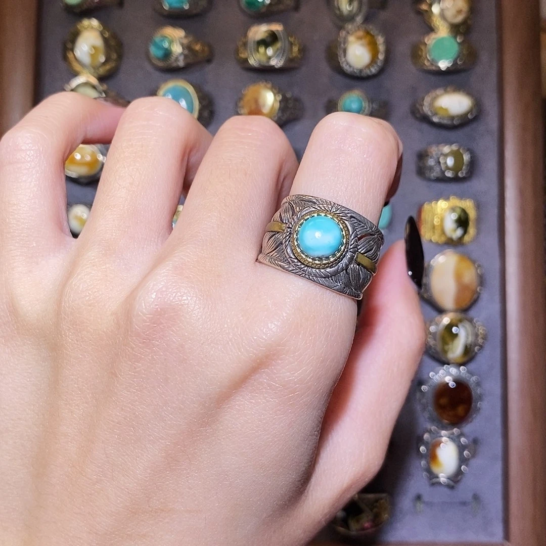 绿松石戒指银S925镶嵌戒指