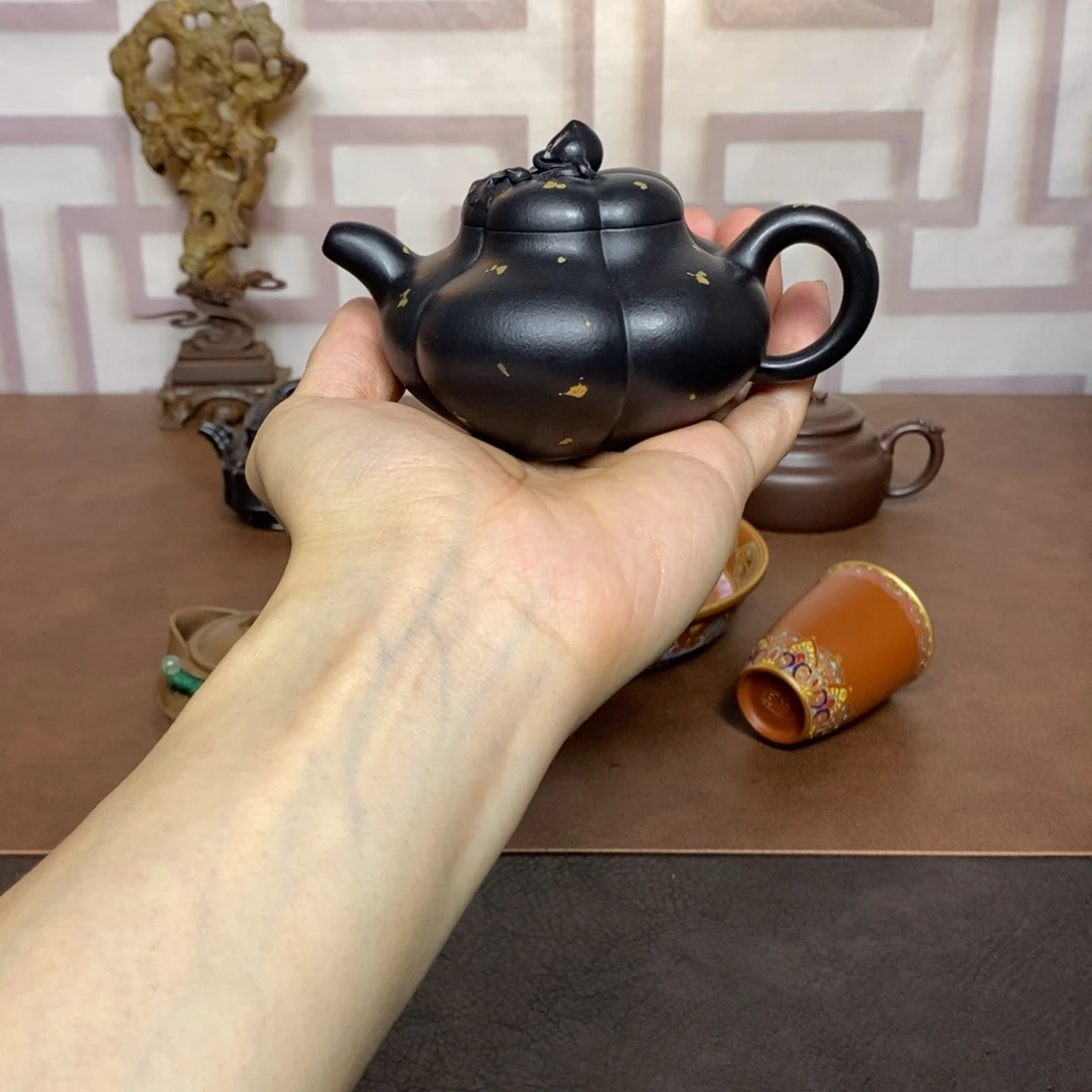 茶壶紫砂紫砂茶具朱泥捂灰洒金上核桃