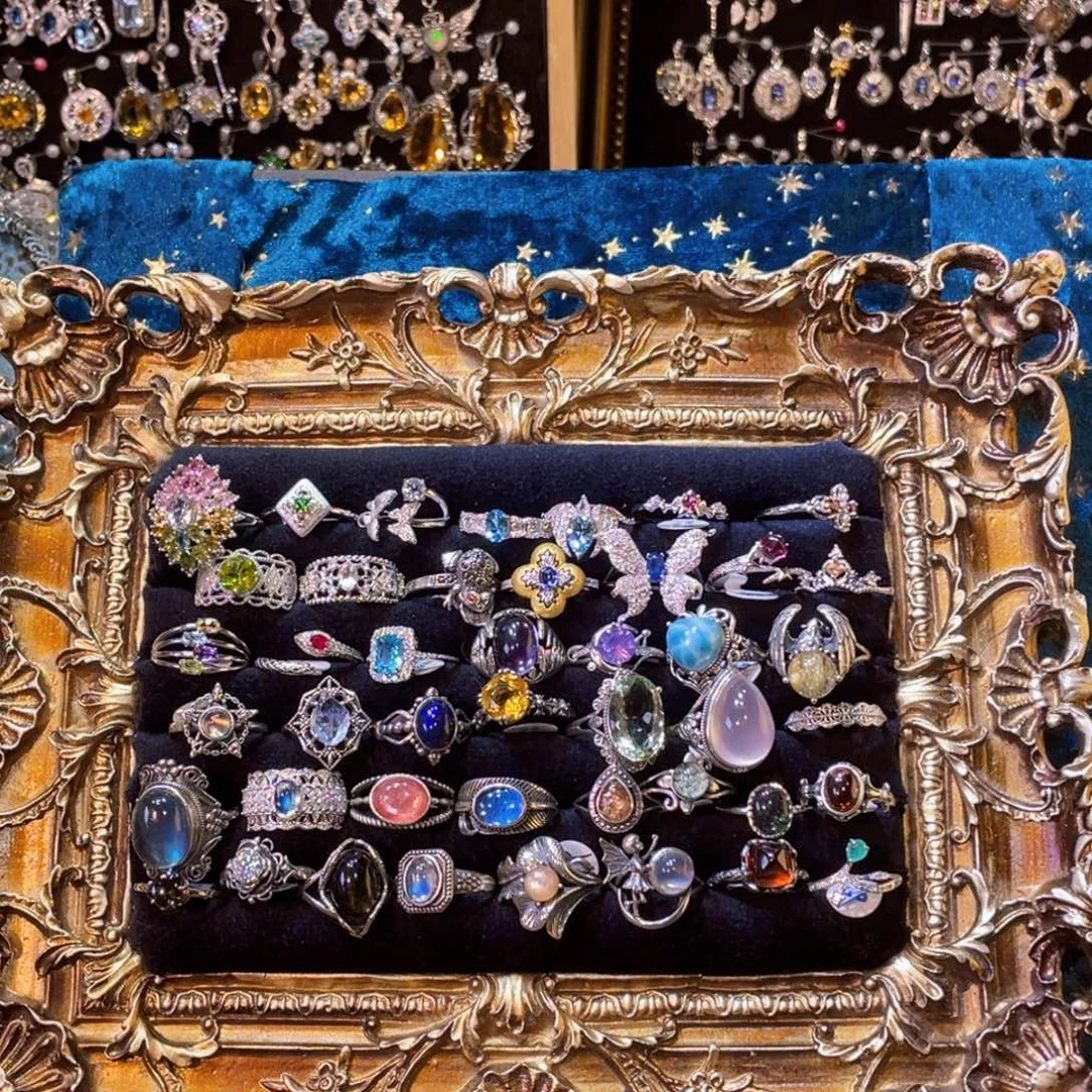 925银各种彩石戒指盘