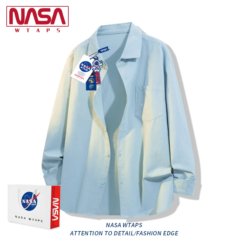 NASA WTAPS美式复古长袖衬衫男款秋季宽松休闲百搭情侣衬衣外套