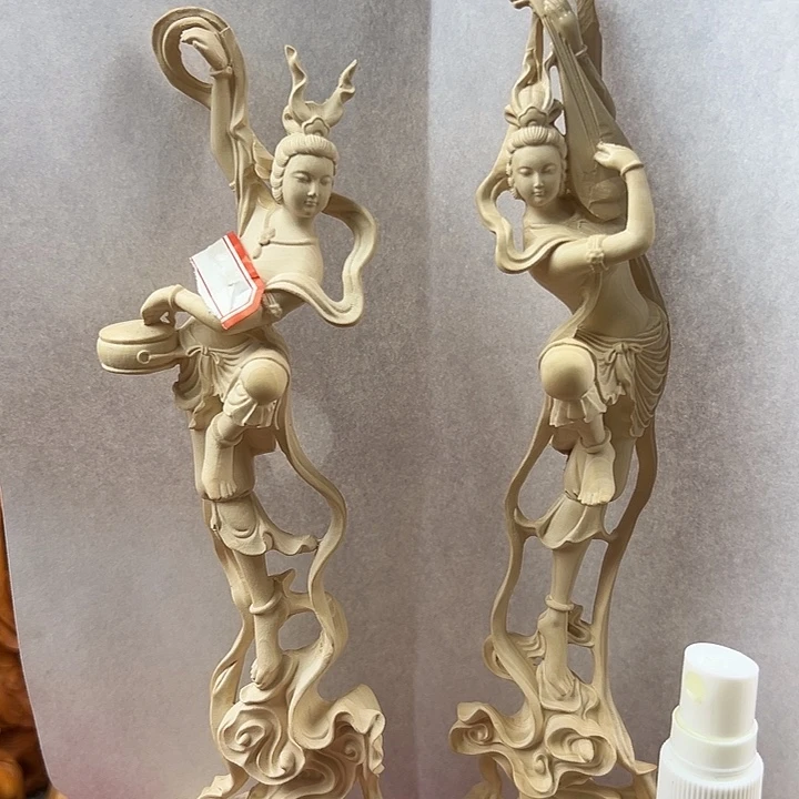 黄杨木敦煌飞天一对23cm摆件