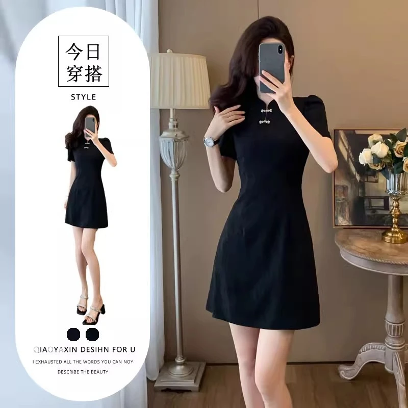 2025夏季新款女装轻奢气场强大高端小黑裙高贵新国风小个子连衣裙