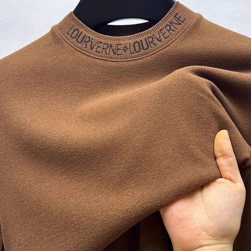 2026款秋冬长袖德绒轻奢男式秋冬季加厚保暖提花磨毛半高领打底衫