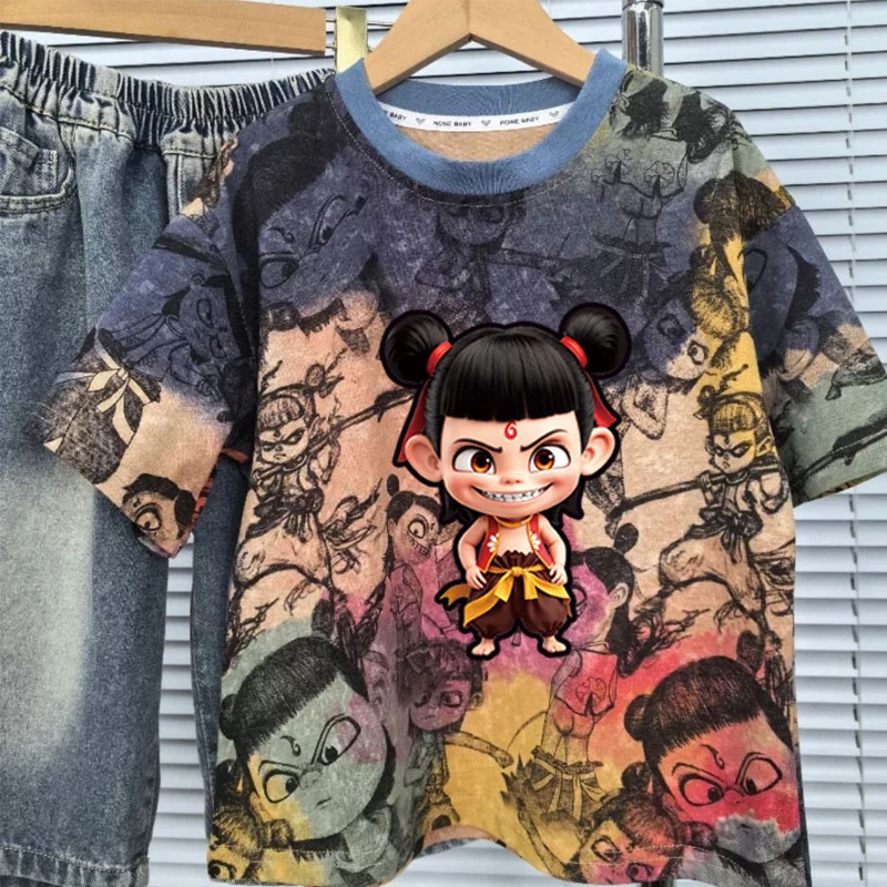 男童2025夏季新款短袖儿童中大童卡通动漫扎染宽松洋气透气T恤潮