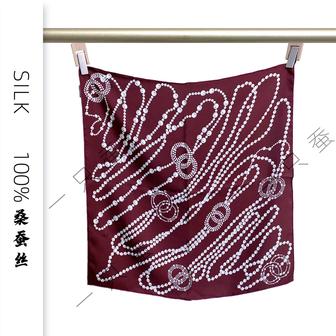 【小香珠链】65cm100%桑蚕丝16姆米斜纹绸真丝丝巾中方巾围巾礼物