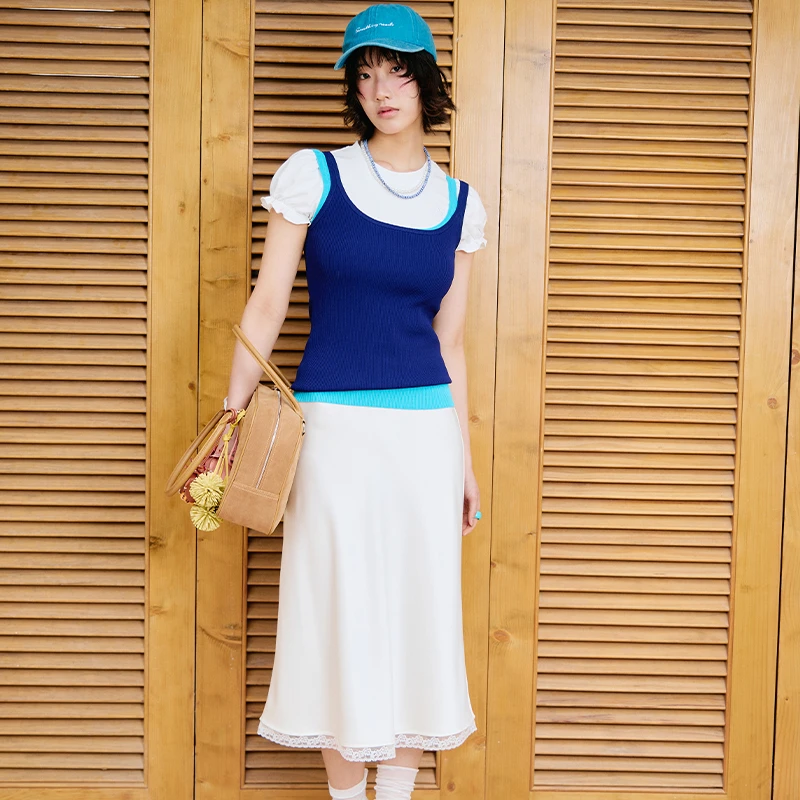 PINPINPLUS丨「仲夏晚风」缎面质感半身裙中长款垂坠A字鱼尾