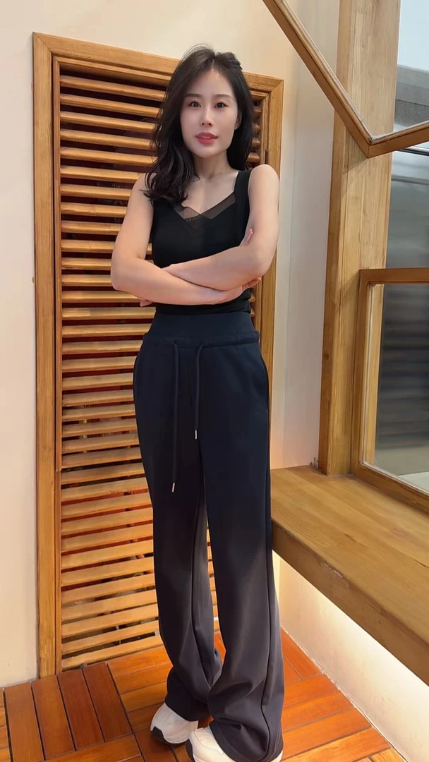 Miss Huo 撞色腰加绒裤 藏蓝色 B 6880