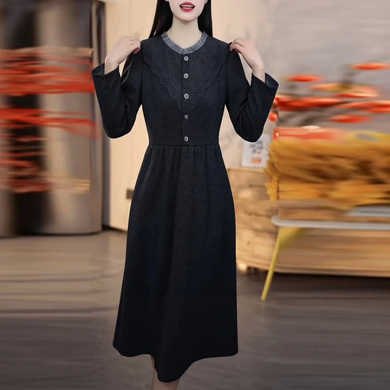 帛莱精纺轻奢女装2025秋冬新款优雅名媛修身加厚保暖打底连衣裙子