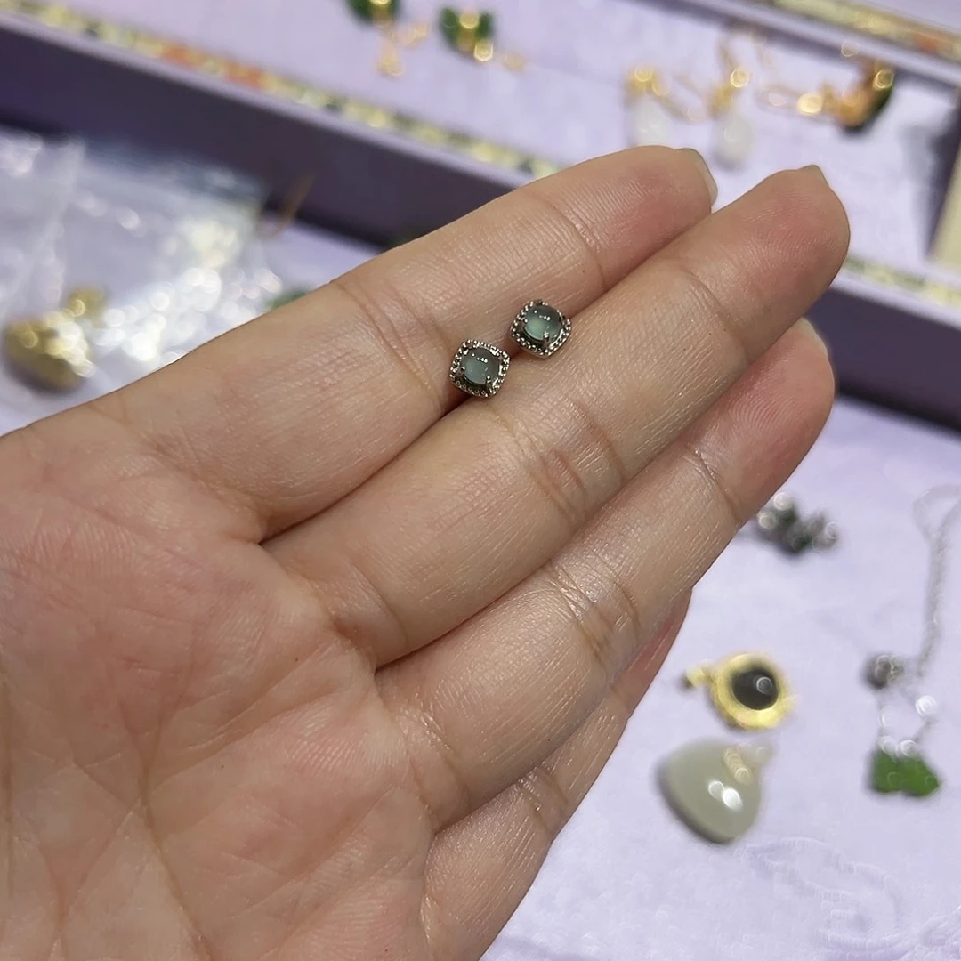 翡翠银S925镶嵌耳饰