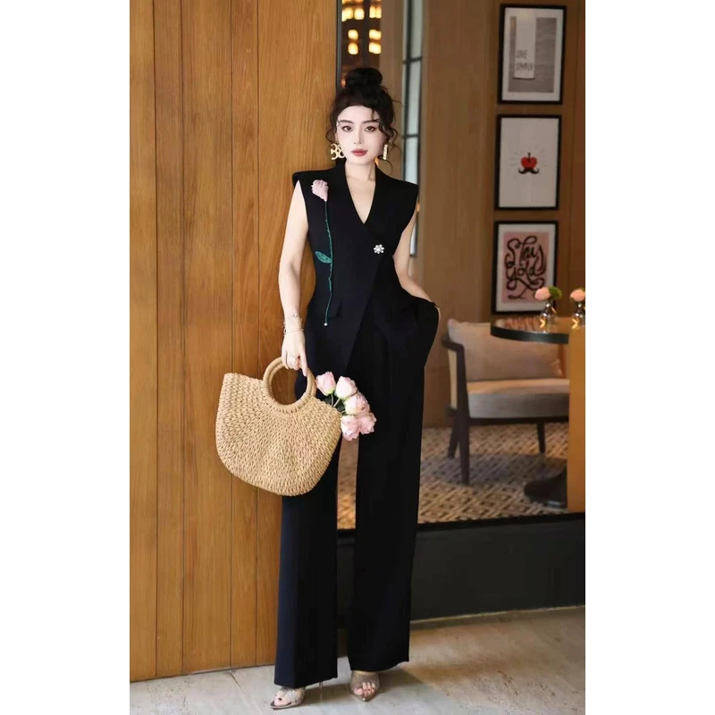 新款高定轻奢小众设计【一朵花】马甲套装