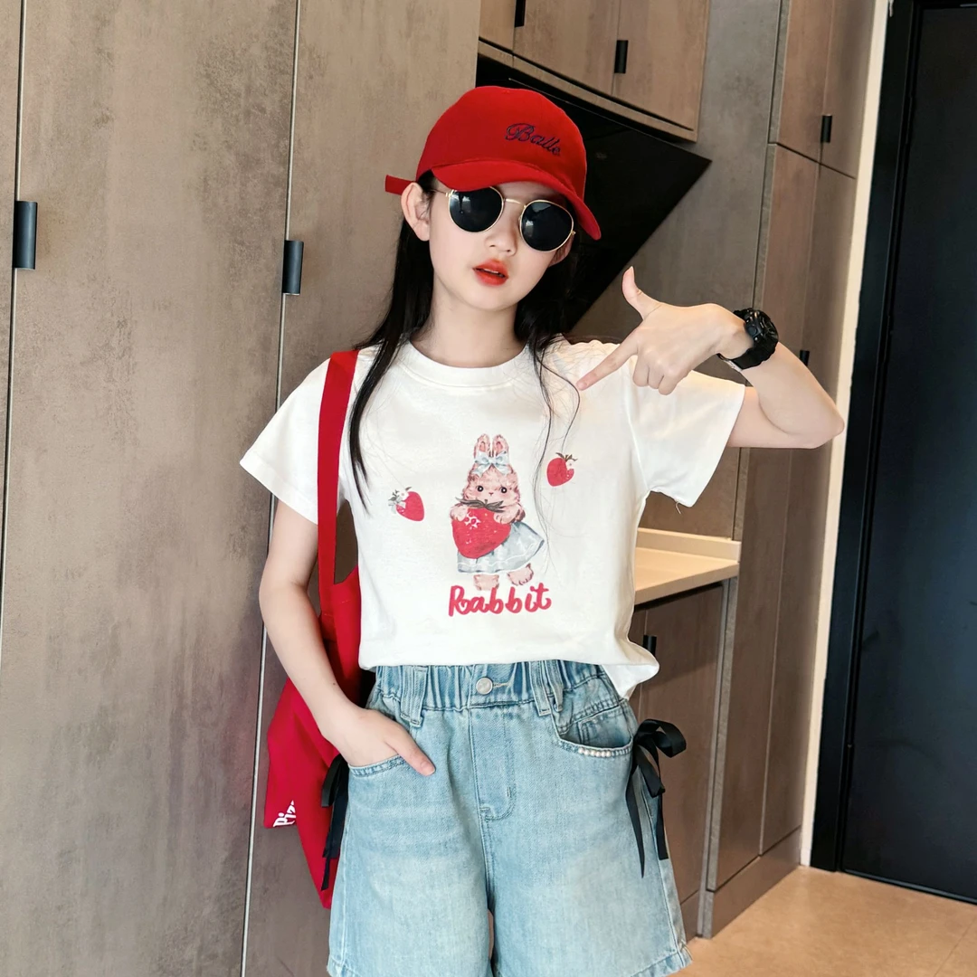 女童韩版时尚透气棉短袖t2025夏款儿童洋气中大童休闲百搭T恤