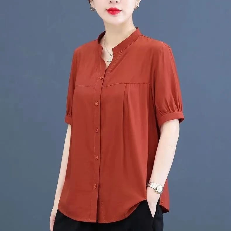 夏季雪纺短袖衬衫女宽松洋气大码遮肚子显瘦气质时尚小衫外穿百搭