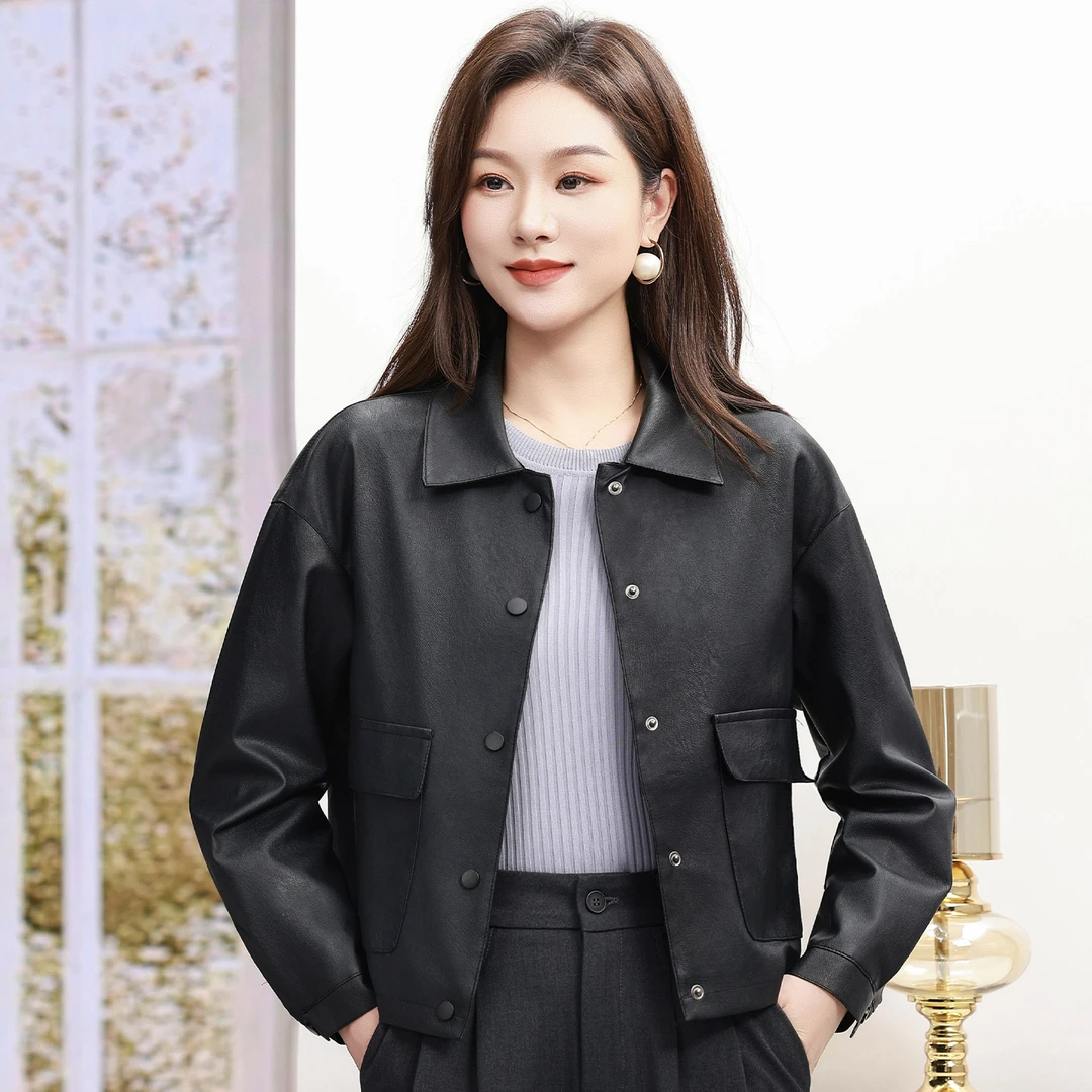 秋季新款女士外套短款2025机车风时尚上衣皮夹克88658