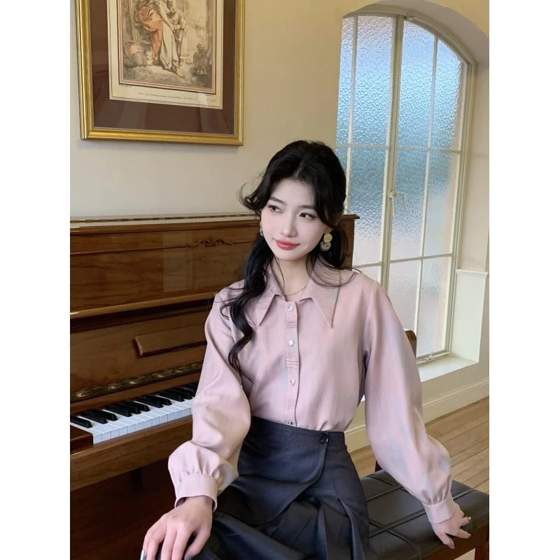 丁佳欣【落樱】港风复古长袖衬衫女宽松显瘦上衣JK0725032