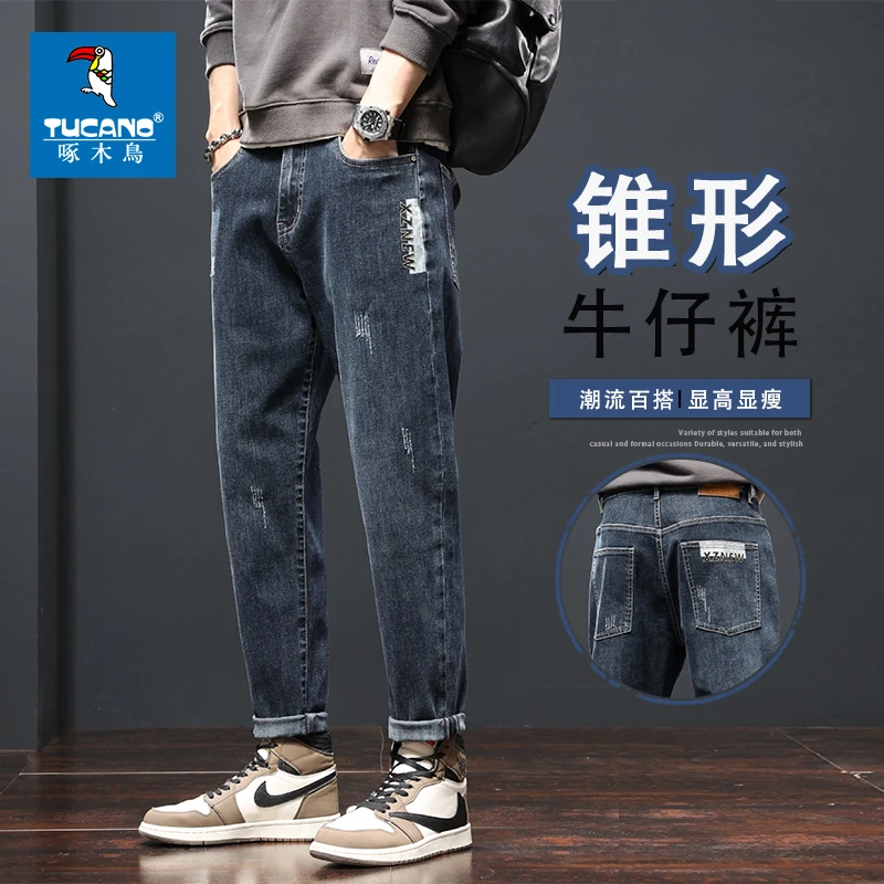 啄木鸟加绒牛仔裤男2025新款秋冬流行爆款潮牌高端直筒休闲男裤子