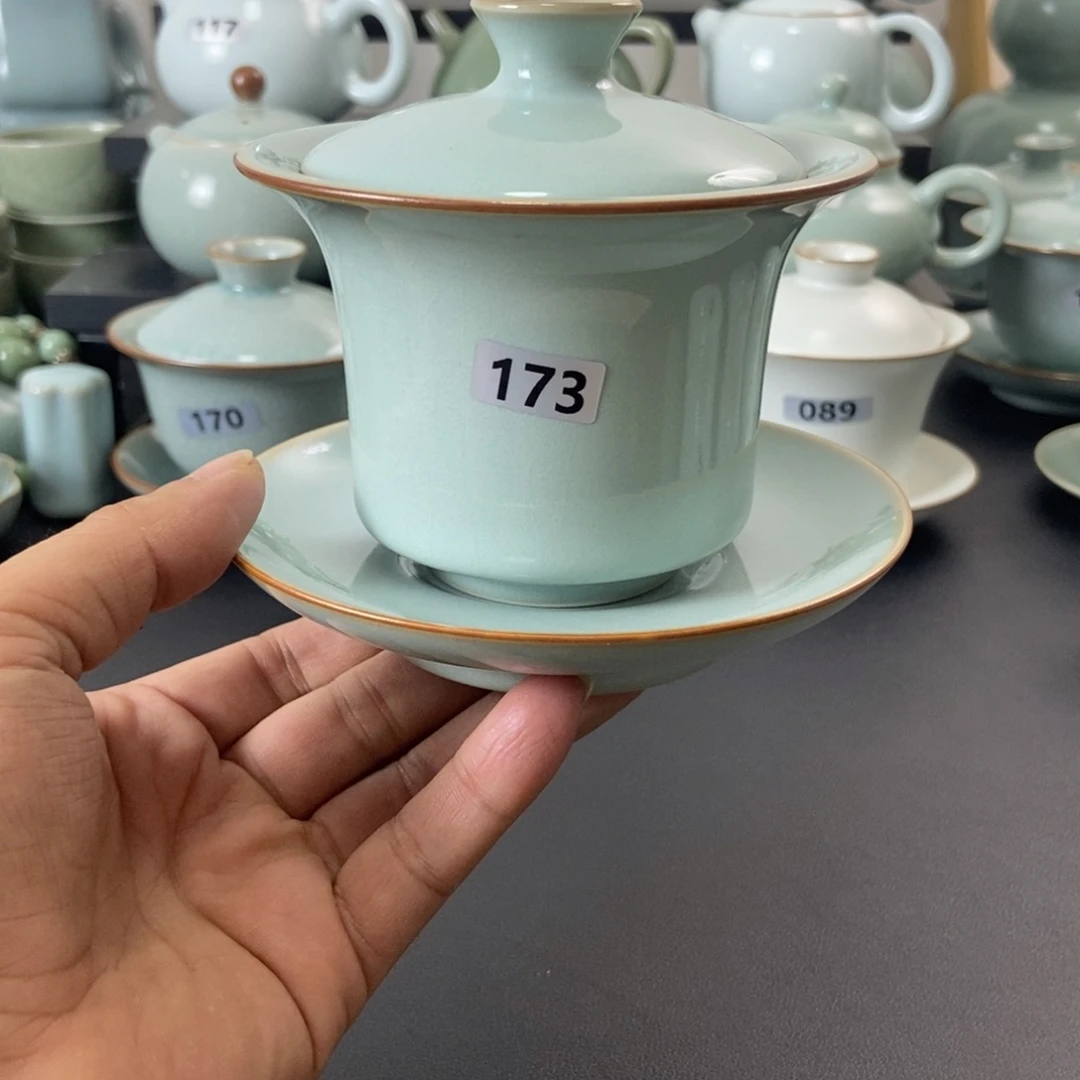 壶一级品天青釉手工马蹄盖碗