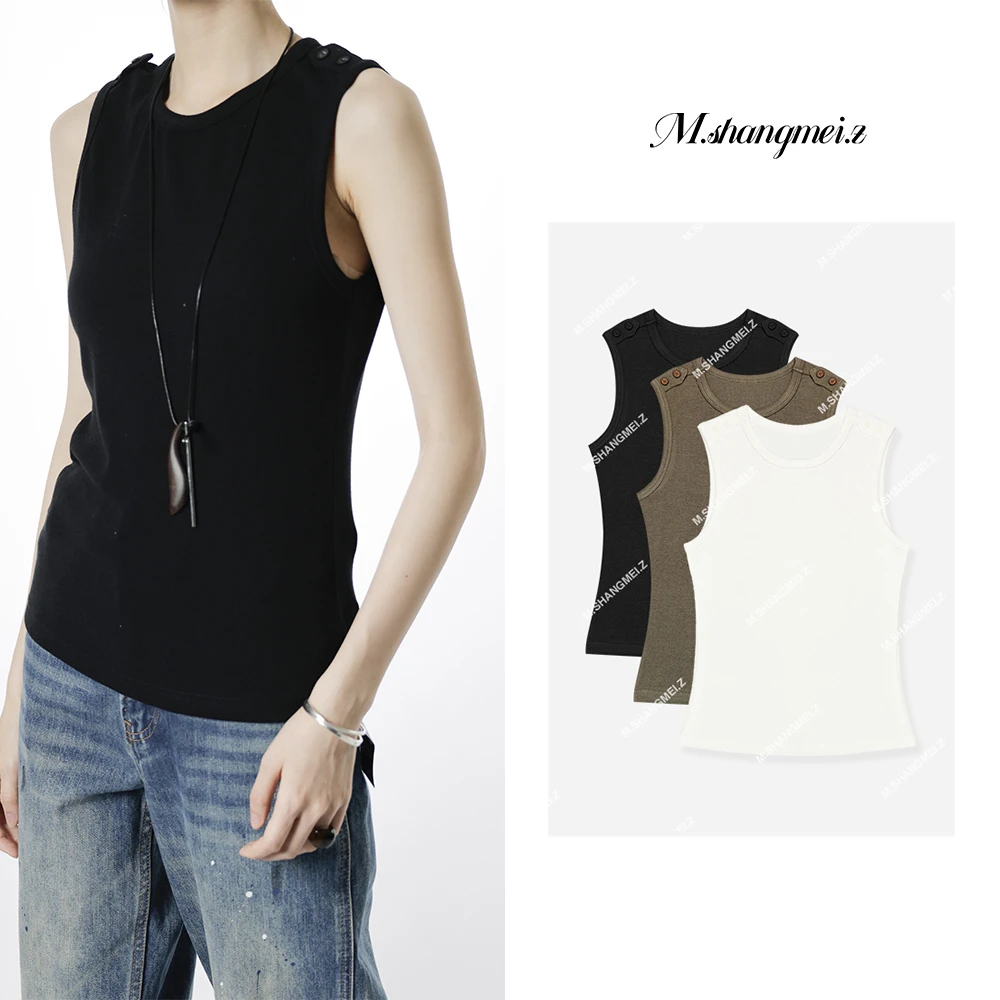 M.SHANGMEI.Z/沐熙【肩章背心】美大哥弹力显瘦双肩带背心X012012