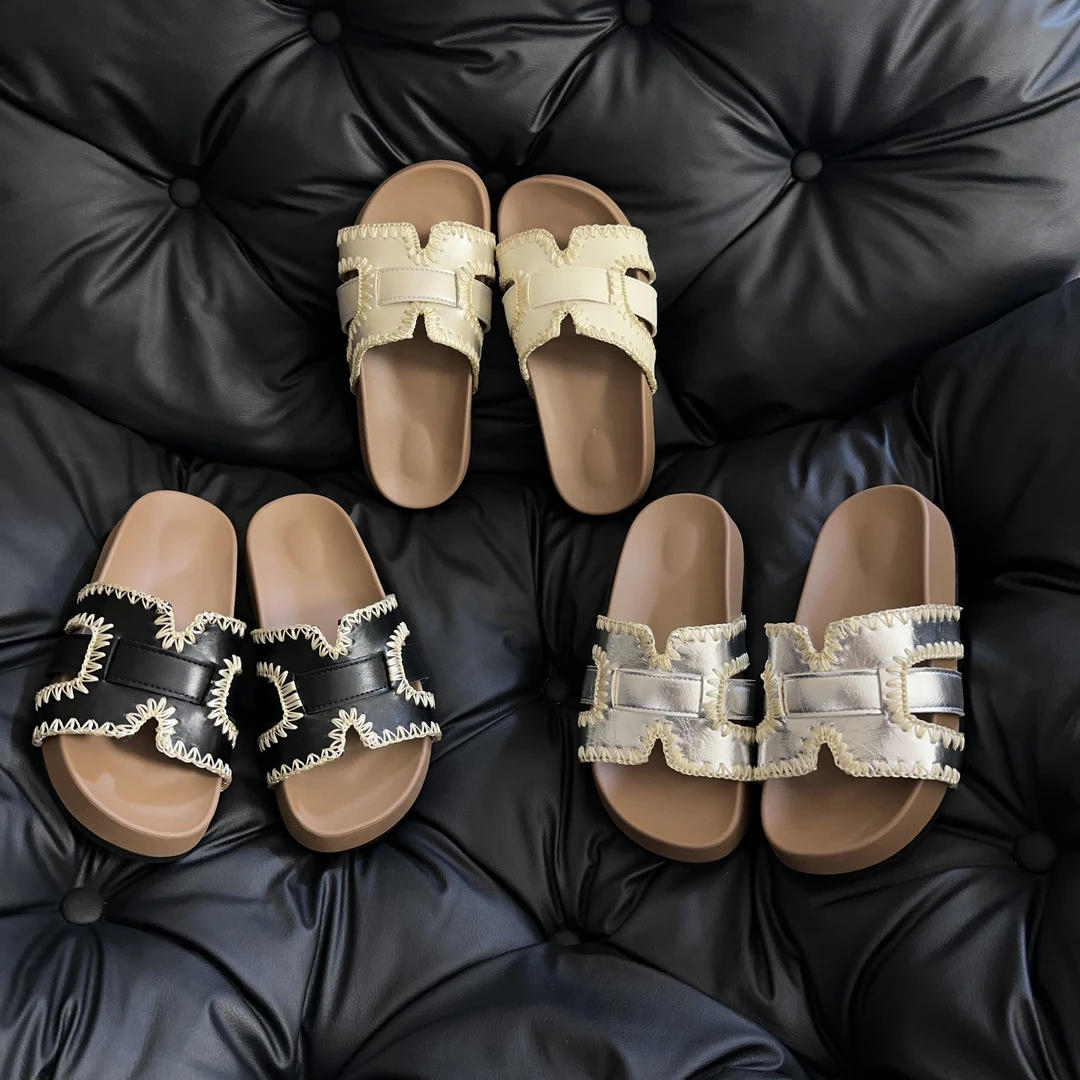 2025夏季新款网红刺绣森系厚底一字拖女外穿休闲百搭沙滩凉拖鞋