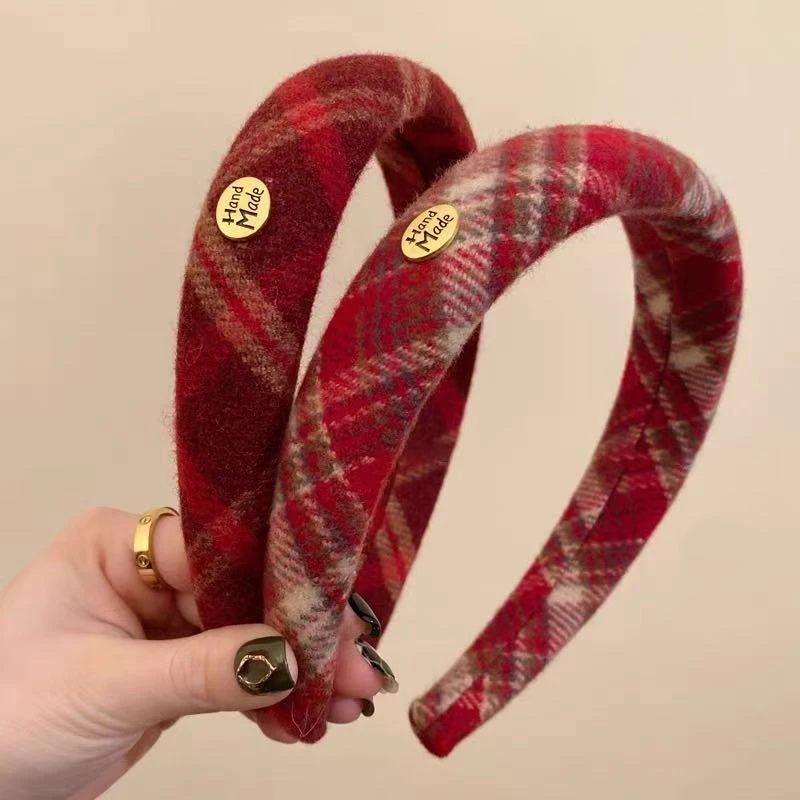 【Muusu】秋冬毛绒高颅顶格子发箍新款气质高级感洗脸头箍