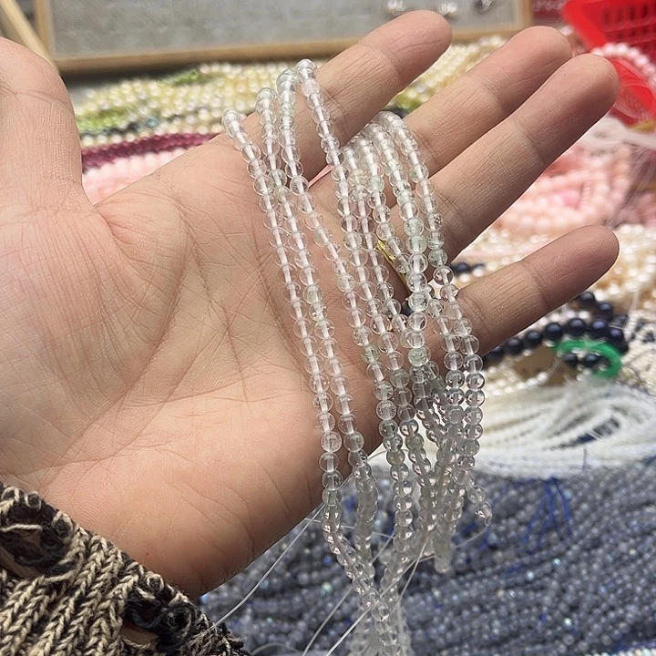 玛瑙/玉髓珠宝半成品未镶嵌2条4mm绿幽灵