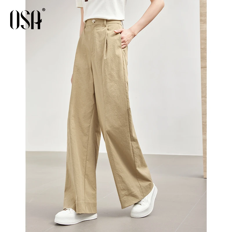 OSA梨型通勤神裤黑色休闲裤女直筒裤子阔腿长裤S125A52002