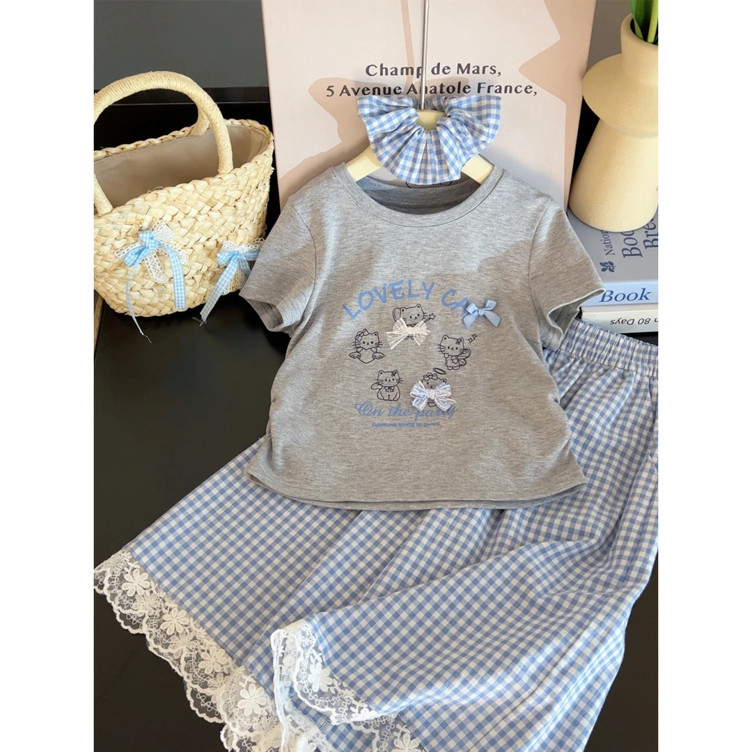 辰辰妈【喵系甜心】女童夏季猫咪蝴蝶结印花T恤 8398X