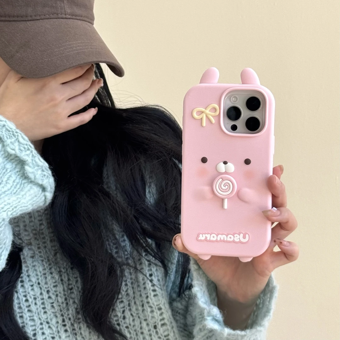 适用苹果oppo华为vivo小米|卡通兔丸转棒棒糖iPhone17硅胶手机壳