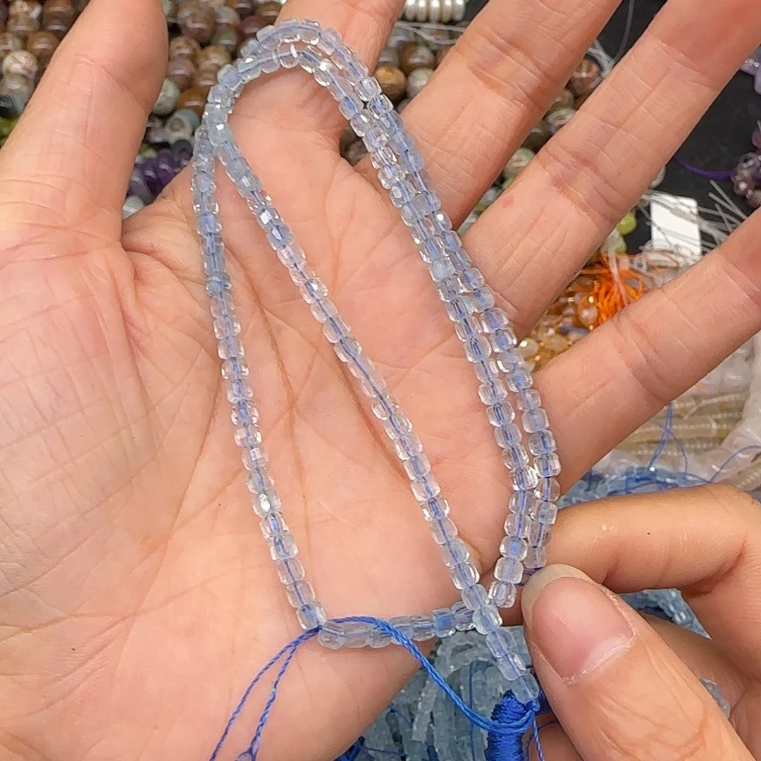 玛瑙/玉髓合金珠宝半成品海蓝宝3mm方糖一条