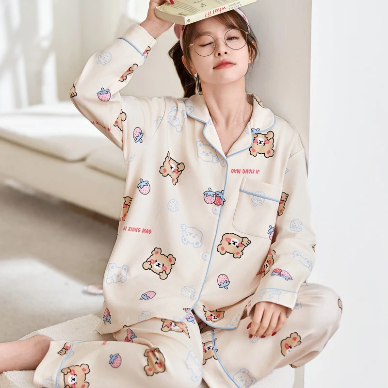 睡衣女2025年春秋新款长袖可爱卡通网红爆款可外穿休闲家居服套装