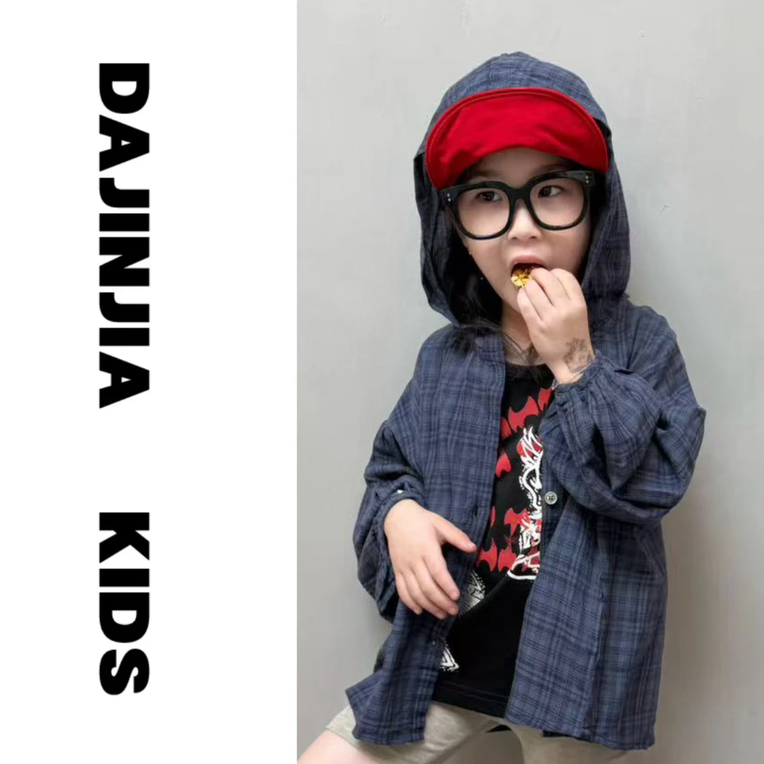 大金定制【防晒】25夏季新款藏青格子连帽轻薄防晒衣韩系男女外套