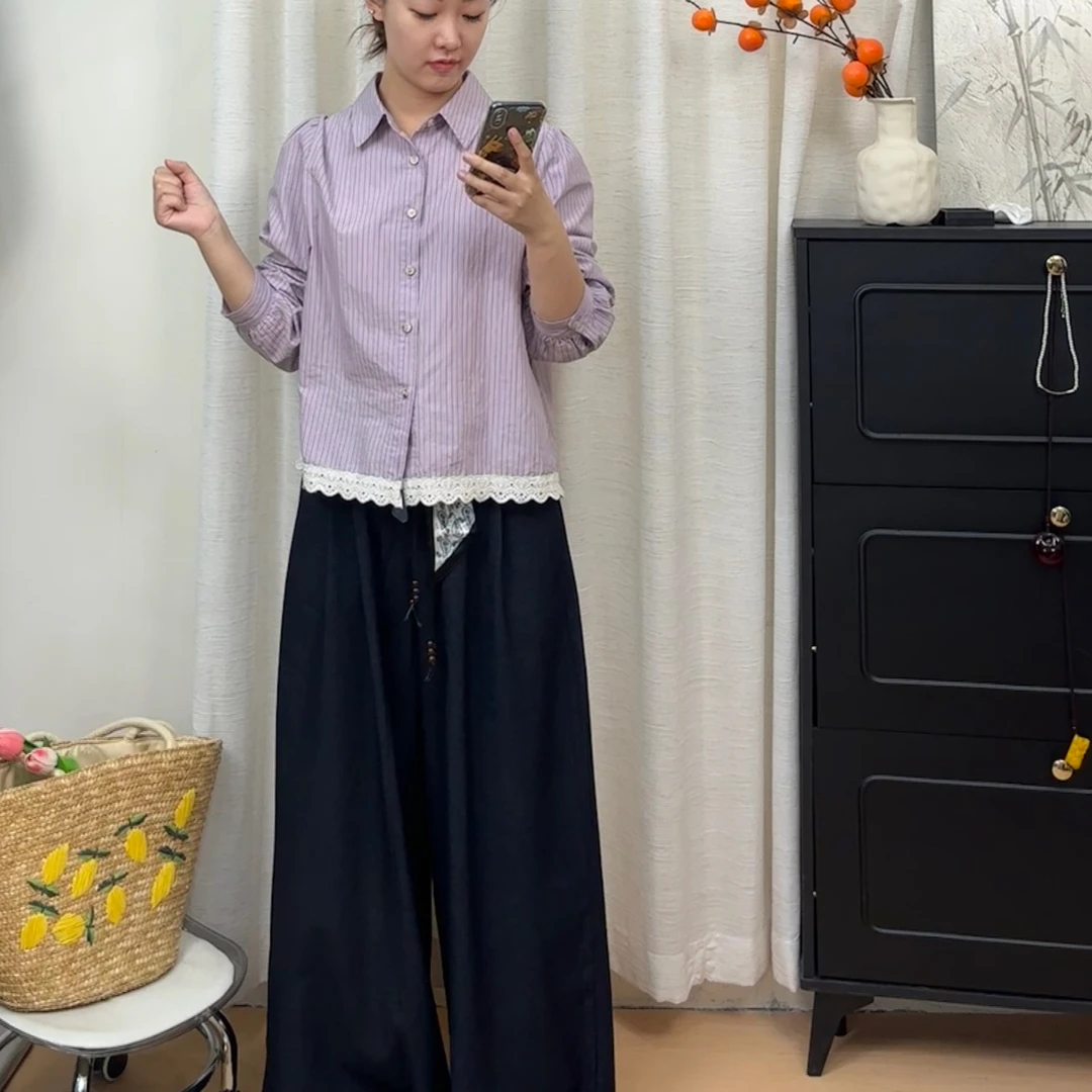 25秋上新 云素【条纹蕾丝】 精致花边 流行 减龄百搭显瘦 亲肤舒适