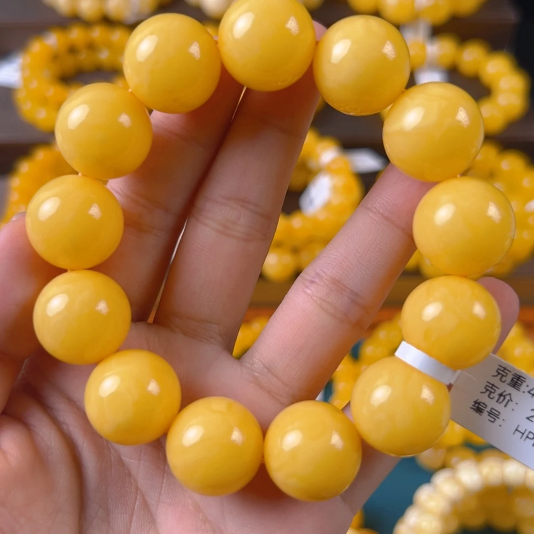 琥珀未镶嵌手链43.4g焦皮同料圆珠18mm hpml