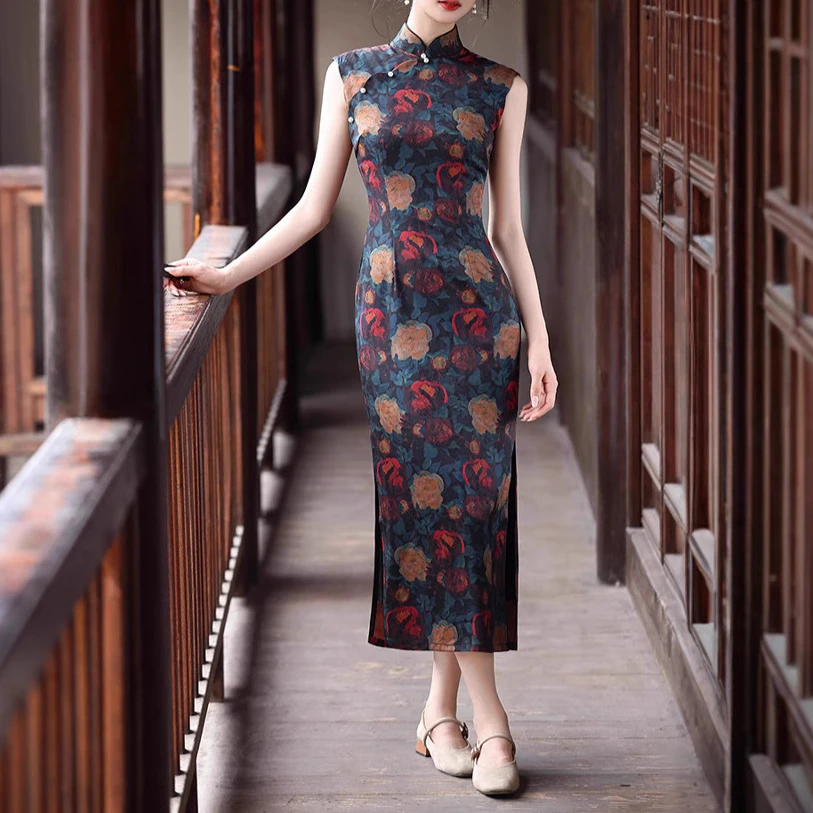 复古港风玫瑰无袖旗袍2025新款女夏季新中式改良年轻款连衣裙绝美