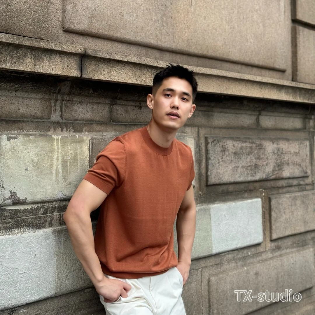 【名针老王】桑蚕丝+莱赛尔 透气吸汗 男士夏季针织纯色短袖T恤