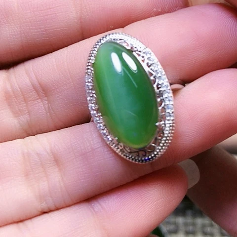 和田玉戒指银S925镶嵌